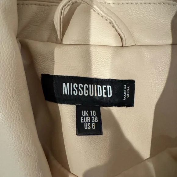 Missguided + Cream Leather Moto Jacket Asymmetrical Zipper - Picture 2 of 2